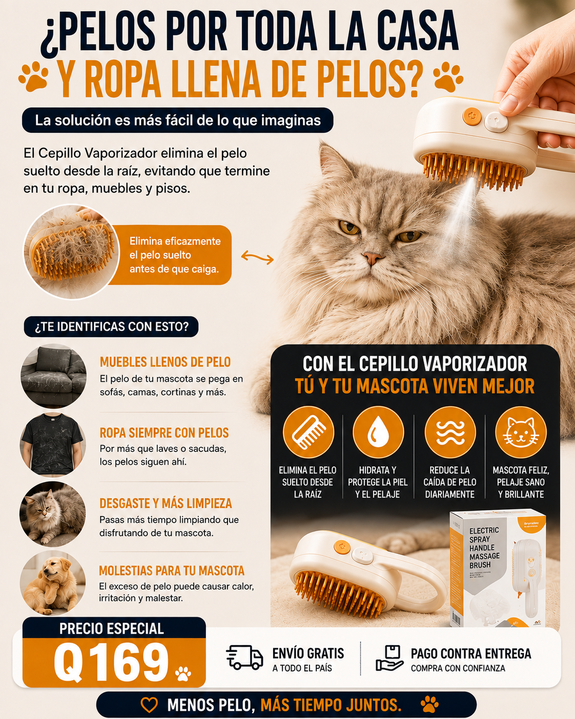 CEPILLO VAPORIZADOR® 3 en 1 para mascotas