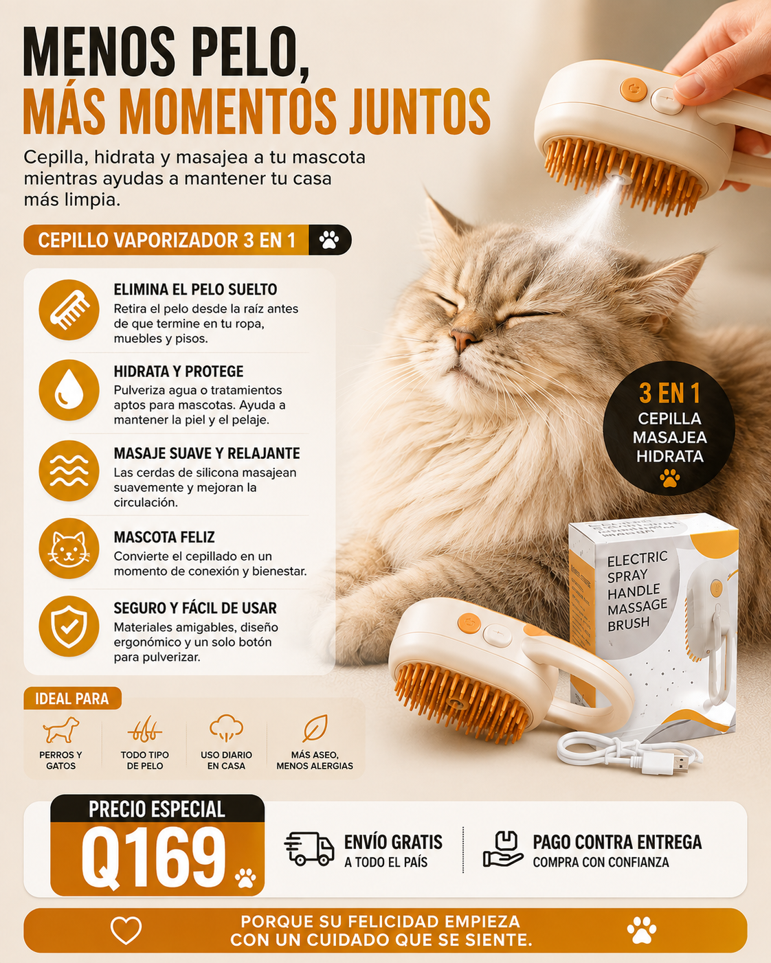 CEPILLO VAPORIZADOR® 3 en 1 para mascotas
