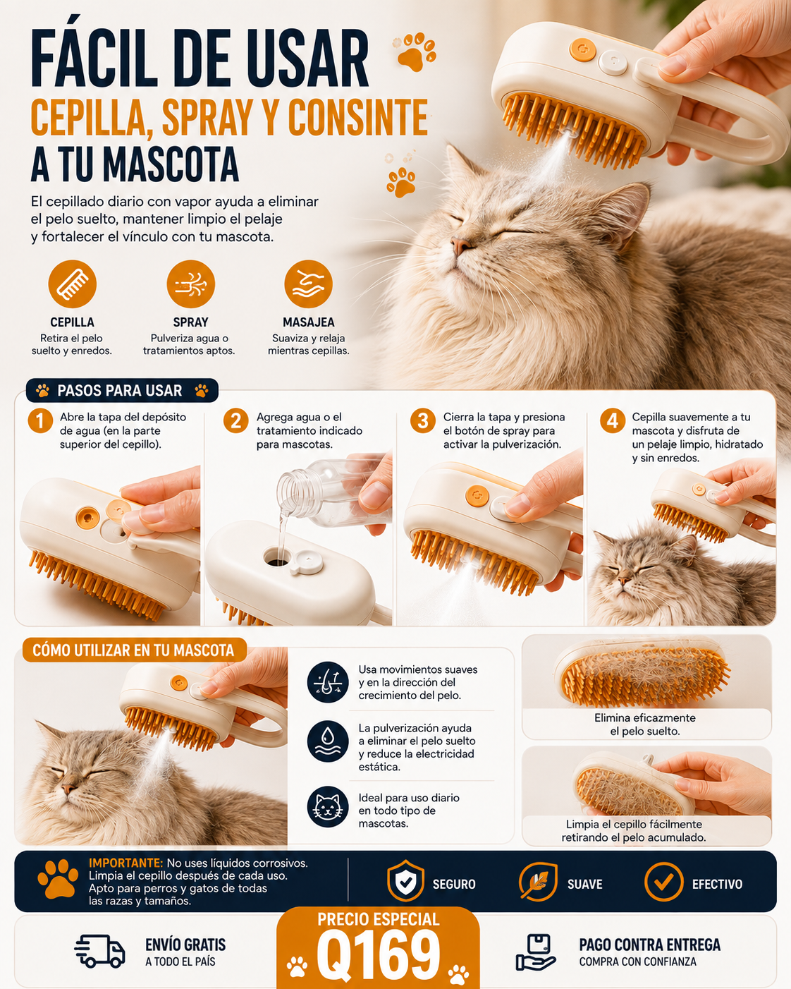CEPILLO VAPORIZADOR® 3 en 1 para mascotas